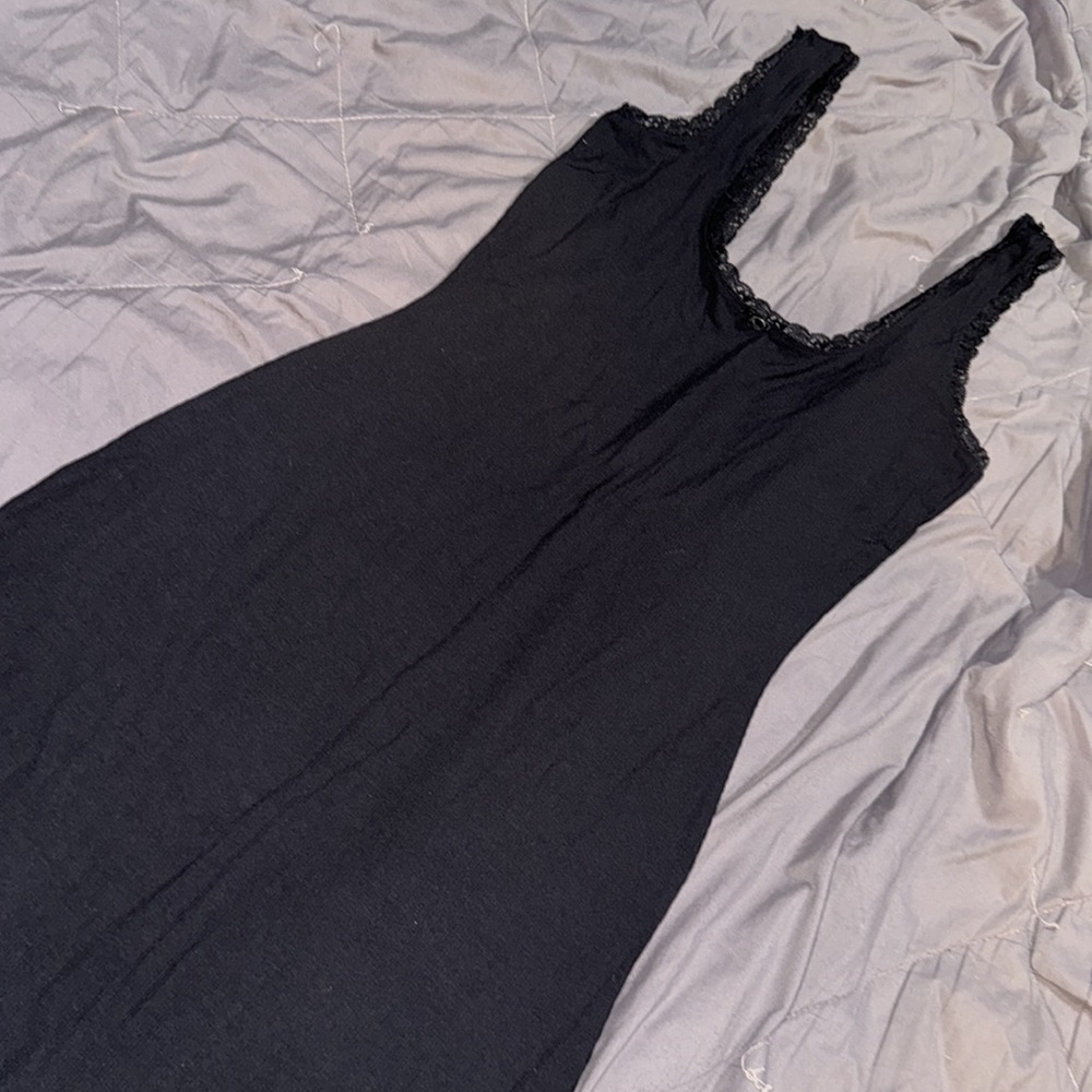 SKIMS Black Soft Lounge Lace Scoop Neck Maxi Dress